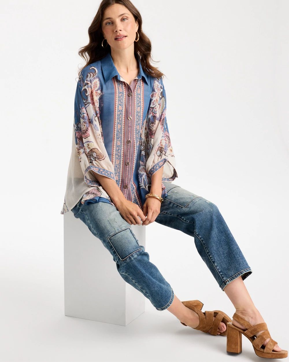 Collared Button Down Poncho click to view larger image.
