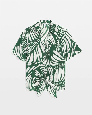 Palm Print Tie-Front Silky Top click to view larger image.