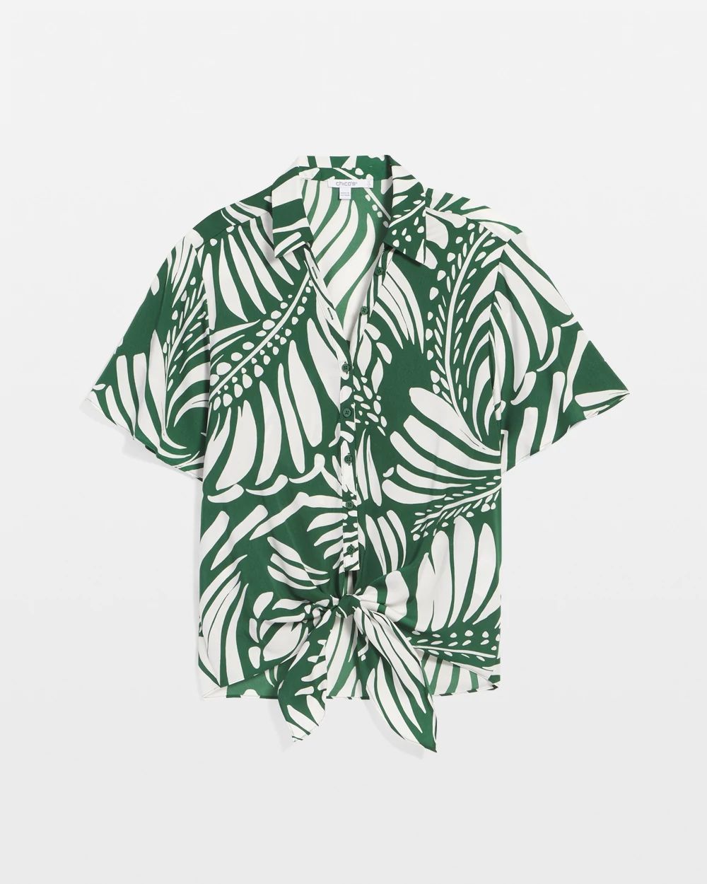 Palm Print Tie-Front Silky Top