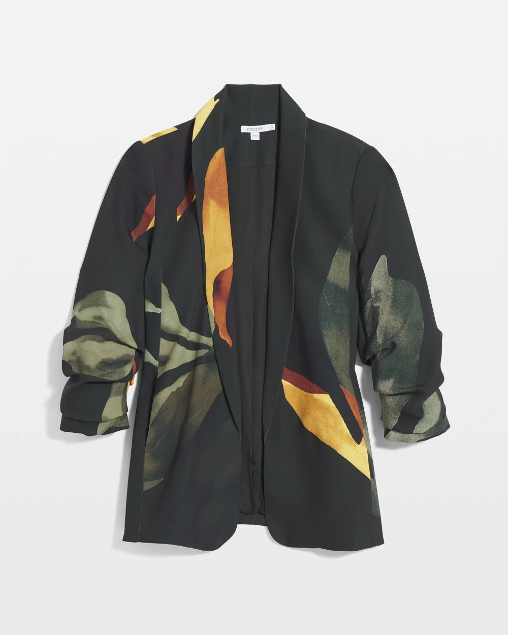 Ruched Sleeve Print Blazer