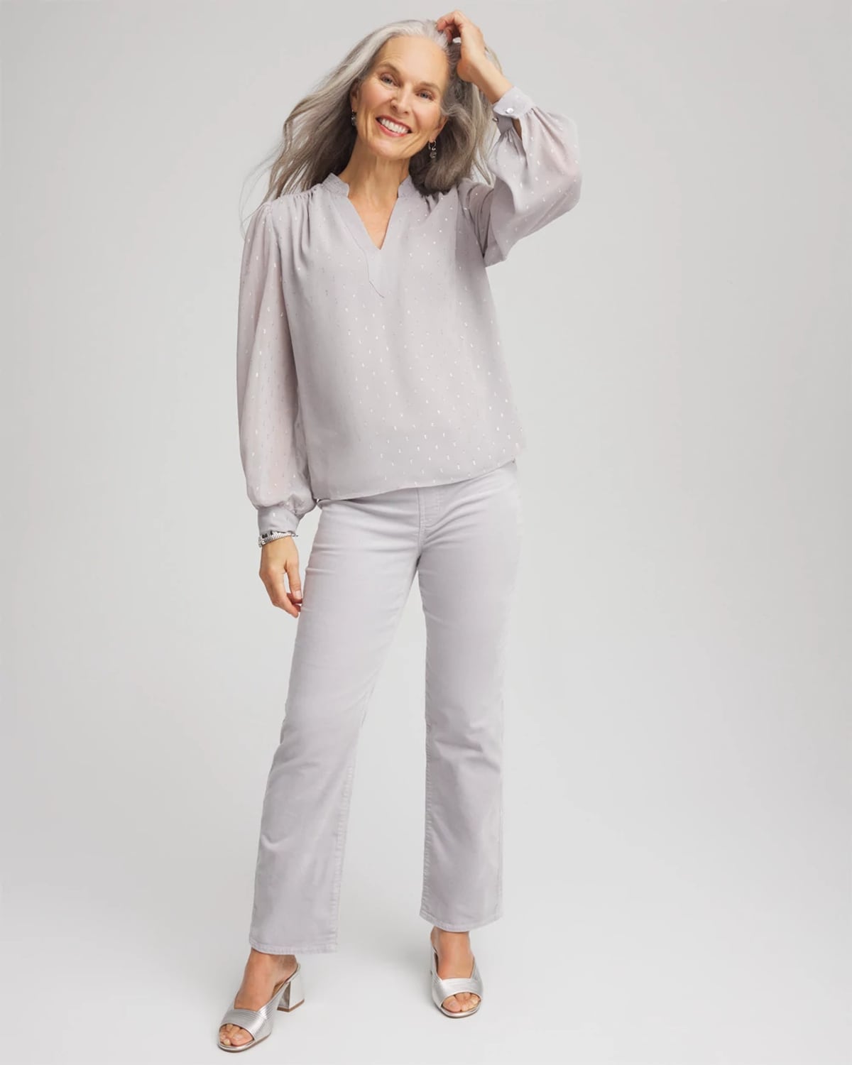 Chico's Velveteen Pull-on Flared Jeans In Denim In Gray
