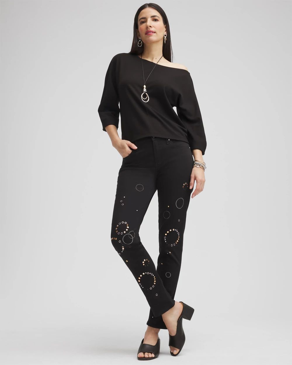 Petite Girlfriend Grommet Detail Ankle Jeans