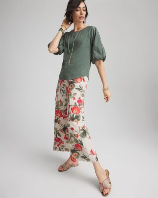 Linen Balloon-Sleeve Blouse click to view larger image.