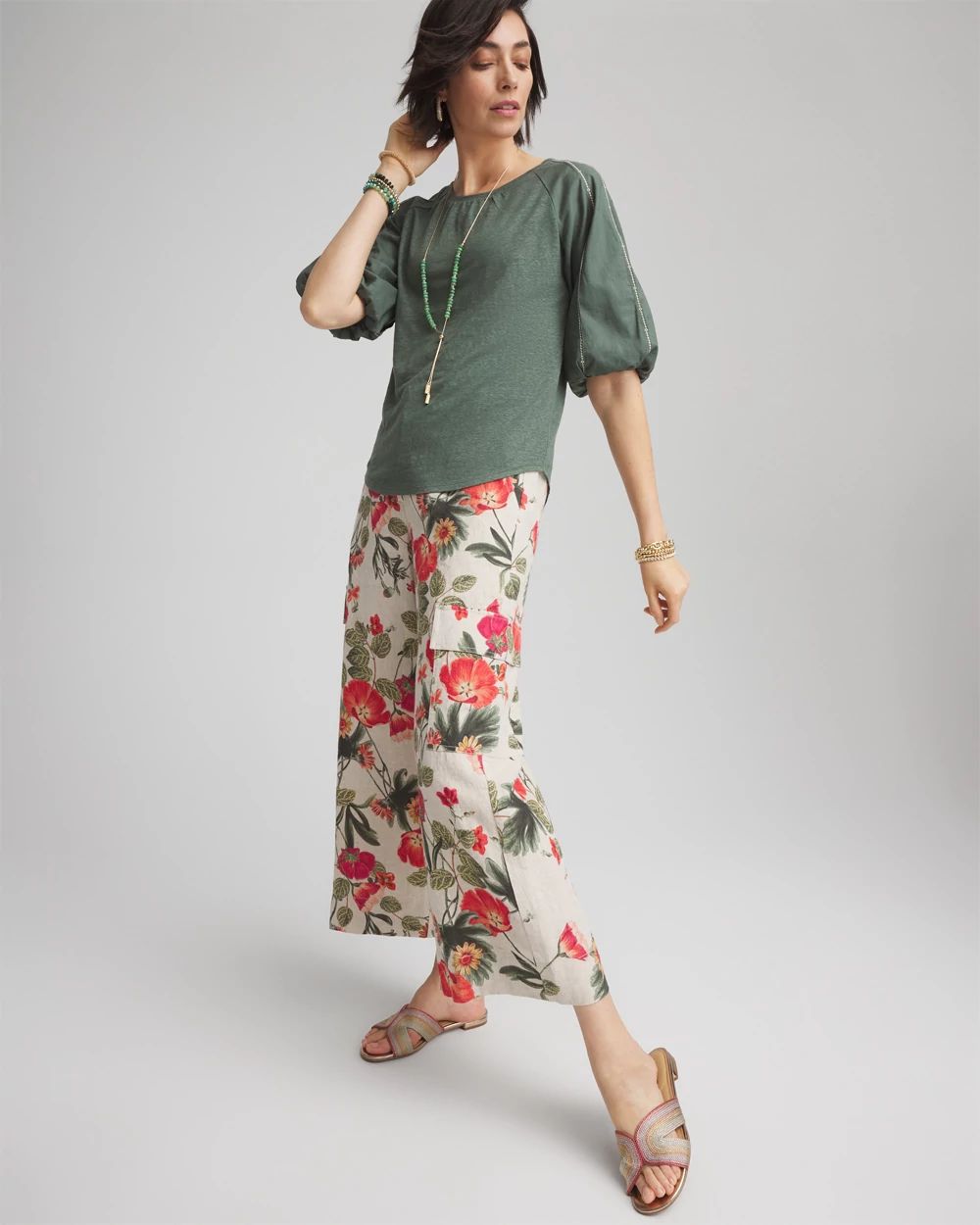 Linen Balloon-Sleeve Blouse