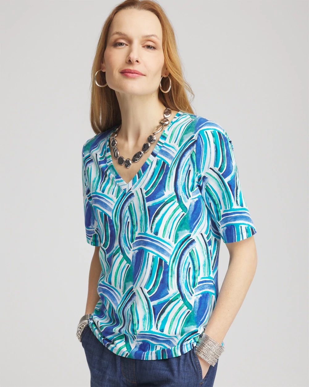 Ocean Print V-Neck Perfect Tee
