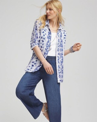 No Iron™ Star Print Linen Shirt click to view larger image.