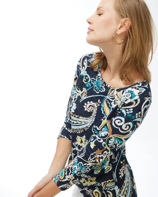 Paisley Button Sleeve Slub Tunic