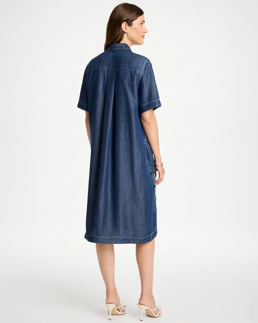 Embellished Denim Knee Length Dress click to view larger image.