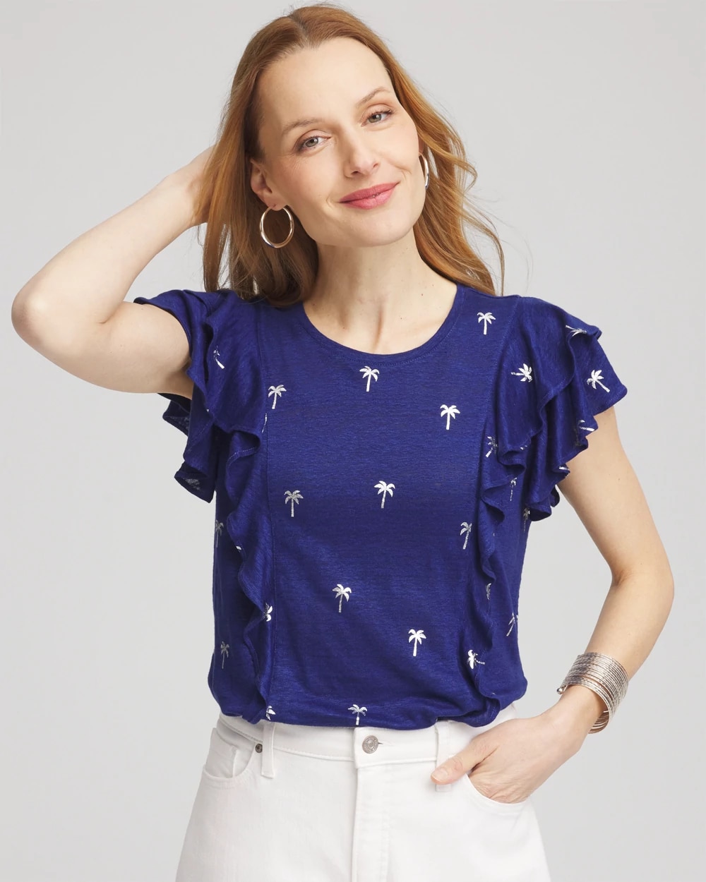 Foiled Flutter-Sleeve Linen Tee, photo 1 of 5