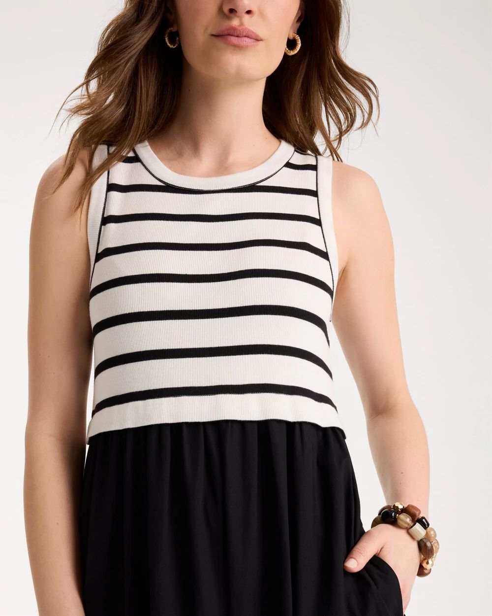 Poplin Cotton Rib Mix Dress click to view larger image.