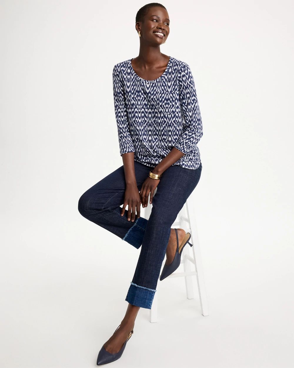 Geo Cotton Slub 3/4 Sleeve Tee click to view larger image.