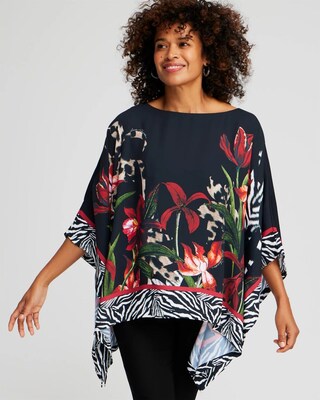 Mixed Floral Animal Print Poncho
