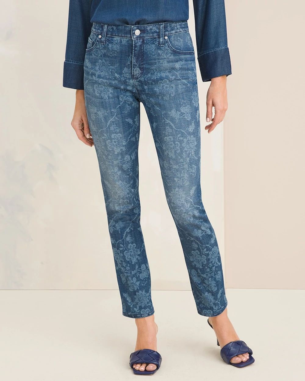 So Slimming Floral Print Ankle Jeans