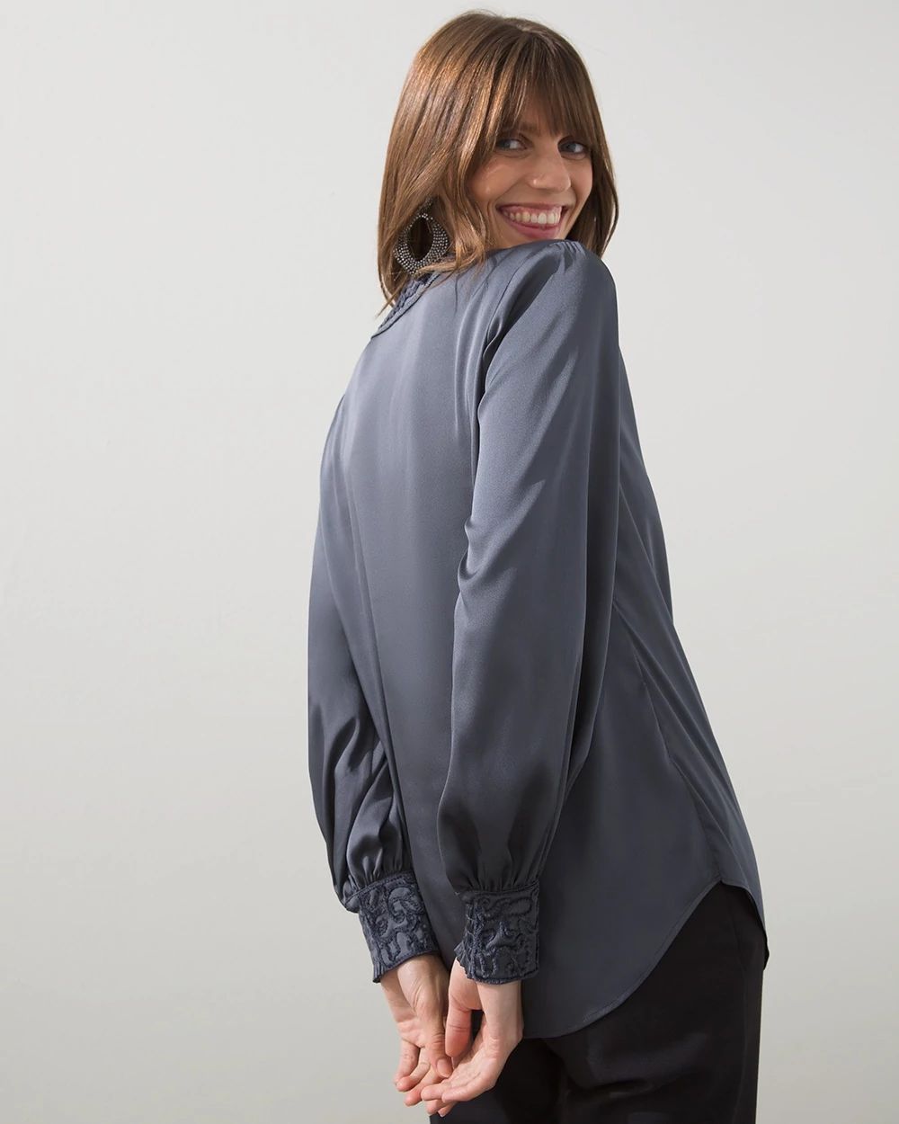 Satin Chenille Smocked Blouse