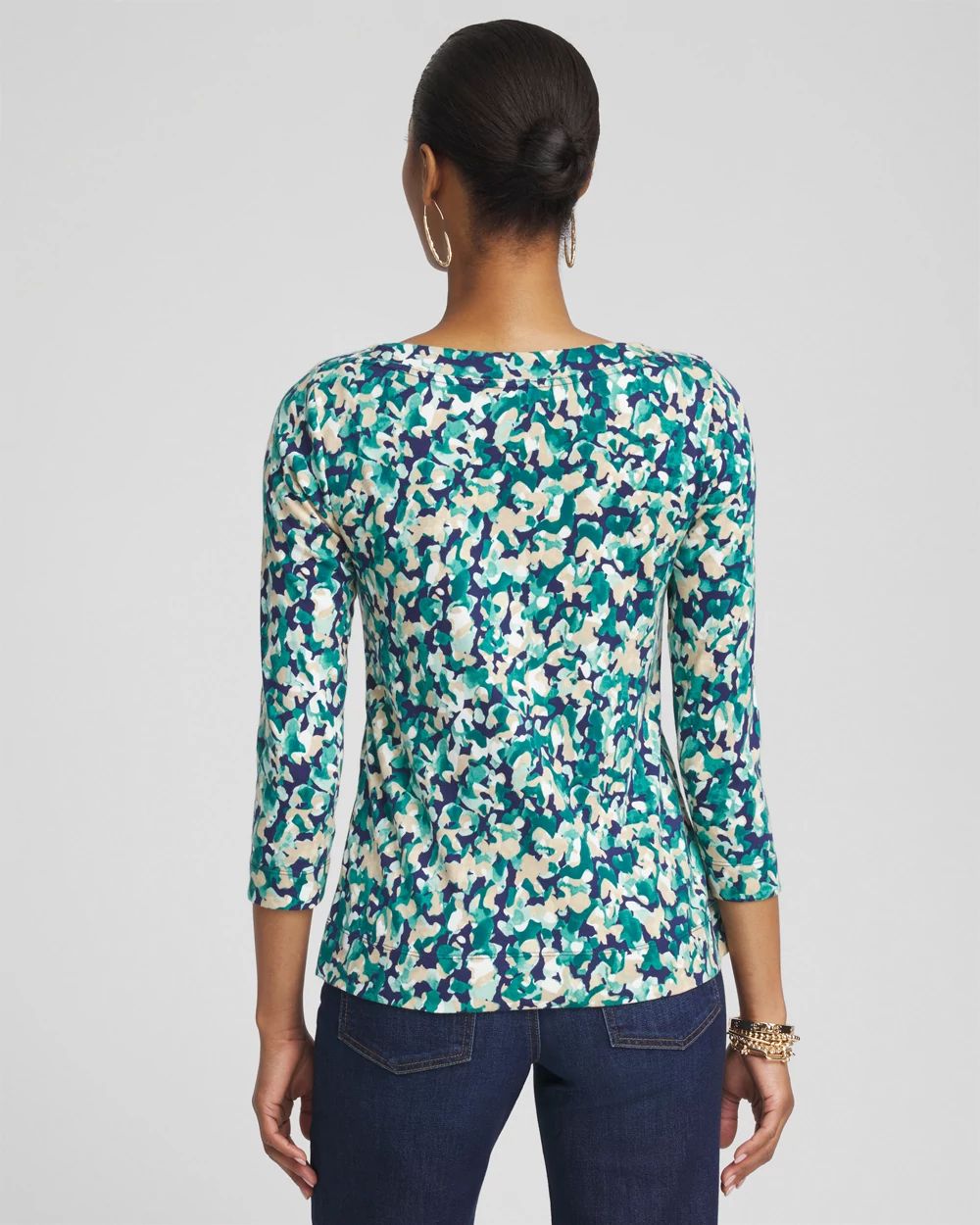 Camo 3/4 Sleeve Bateau Neck Tee