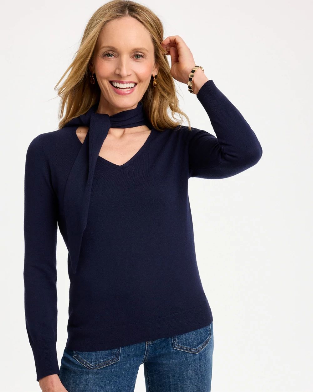 Tie-Neck Pullover Sweater
