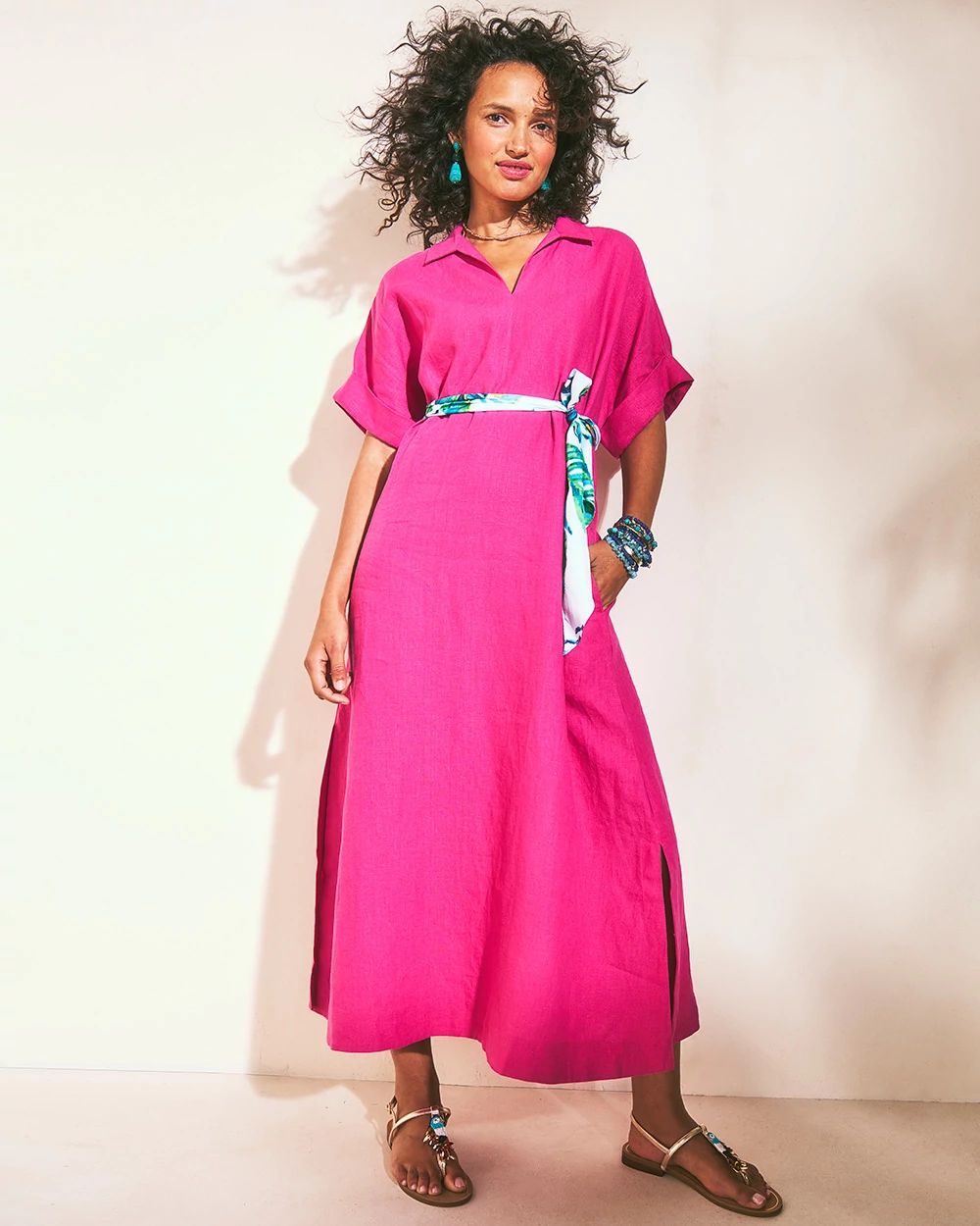 Linen Popover Kaftan Dress