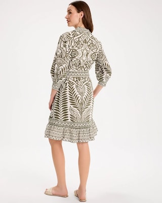 Printed Cotton-Linen Belted Dress click to view larger image.