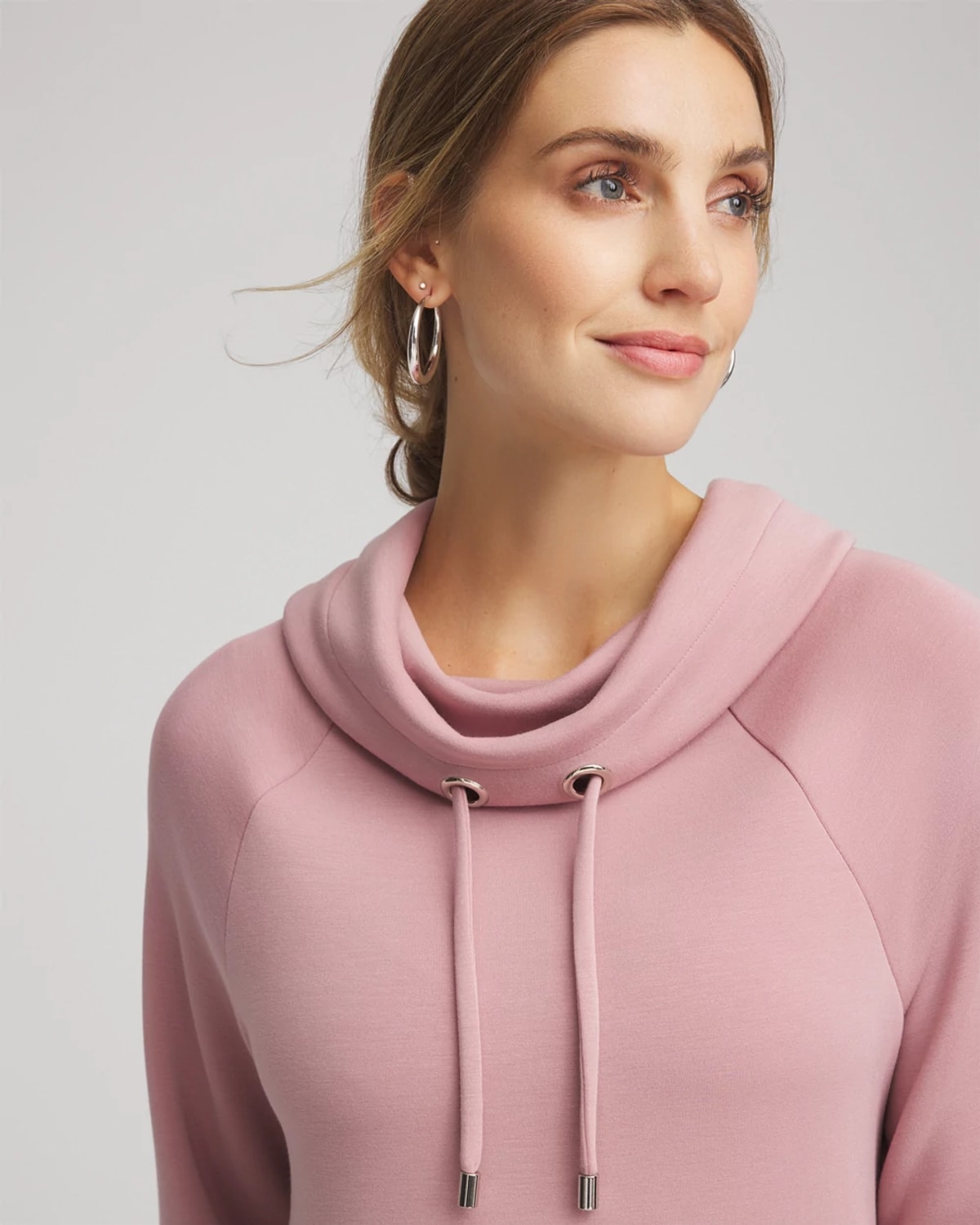 Chico's Scuba Bungee Cowlneck Tunic In Dusty Rose In Pink