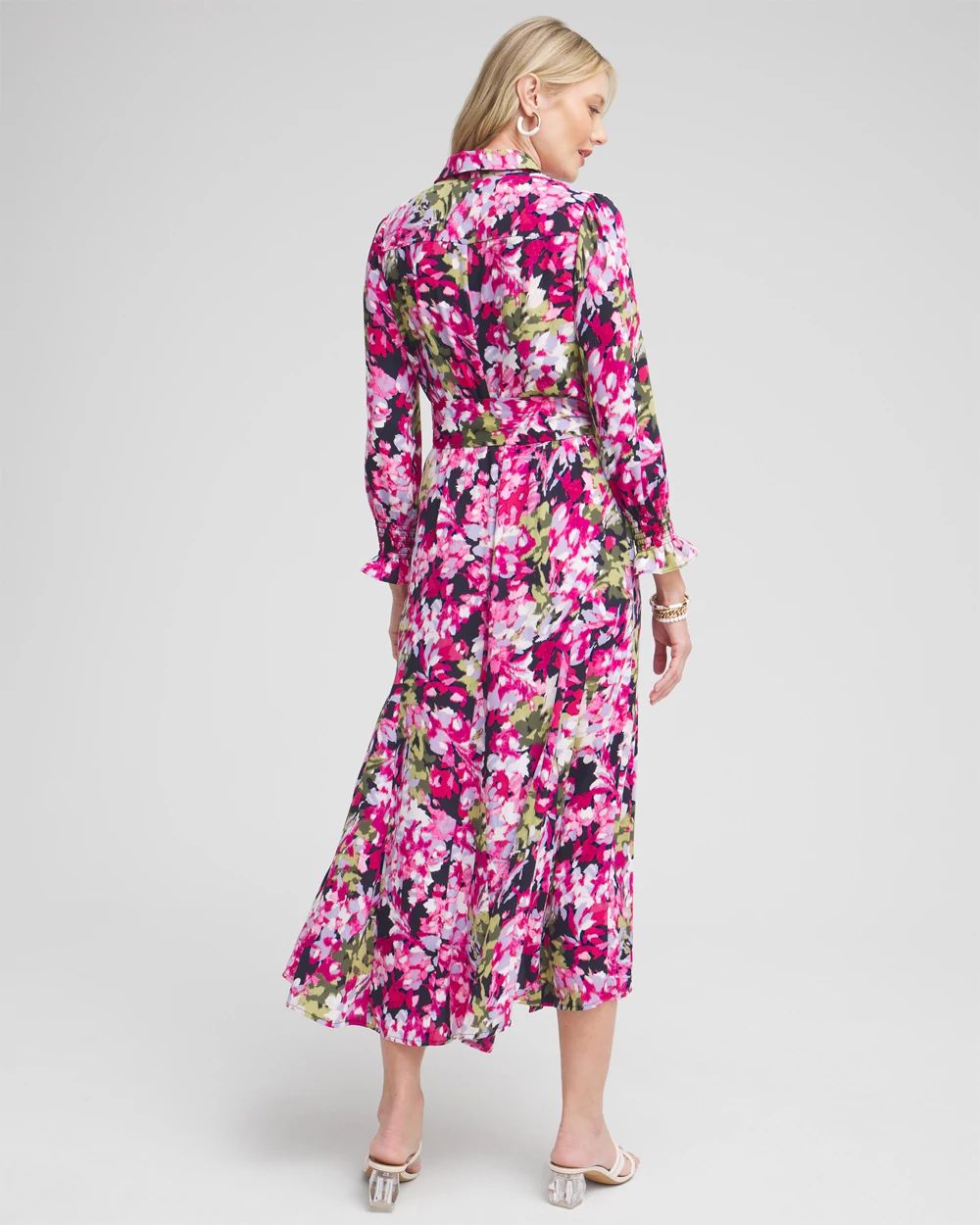 Pink Floral Maxi Shirt Dress