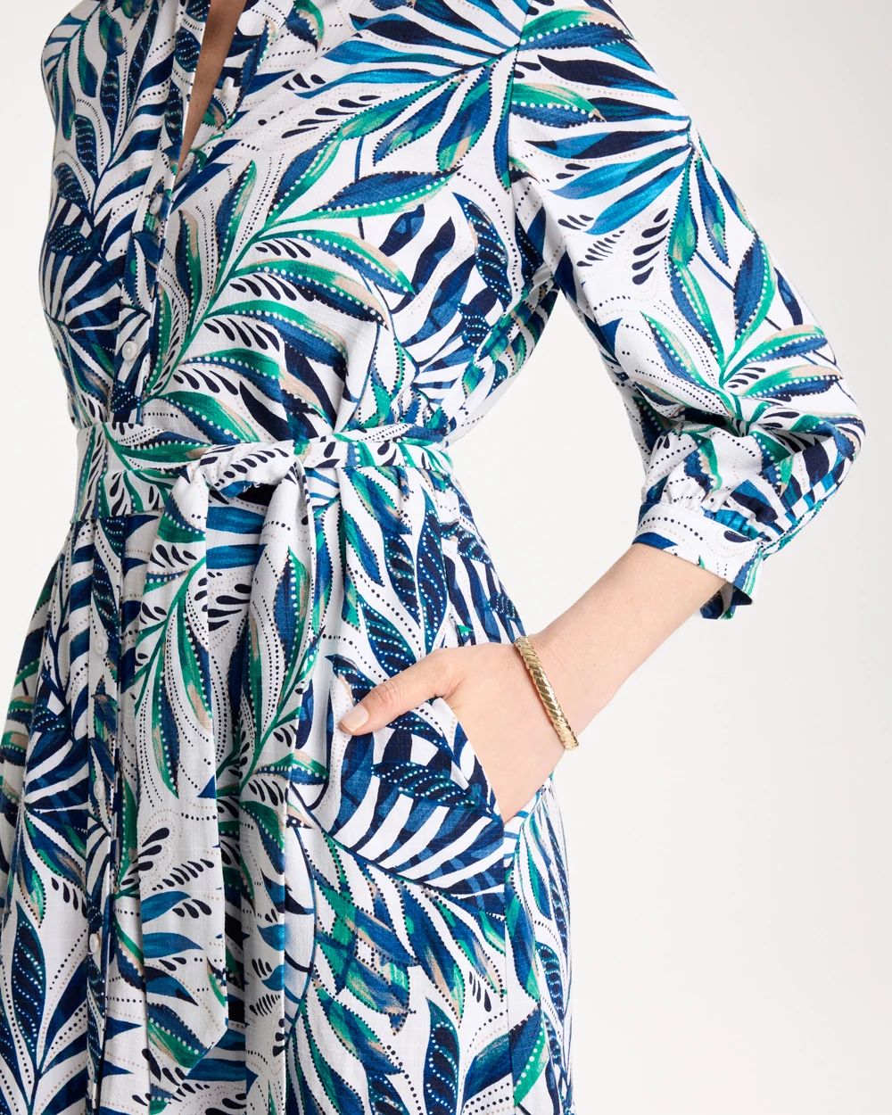 Palm Cotton-Rayon Slub Shirtdress click to view larger image.