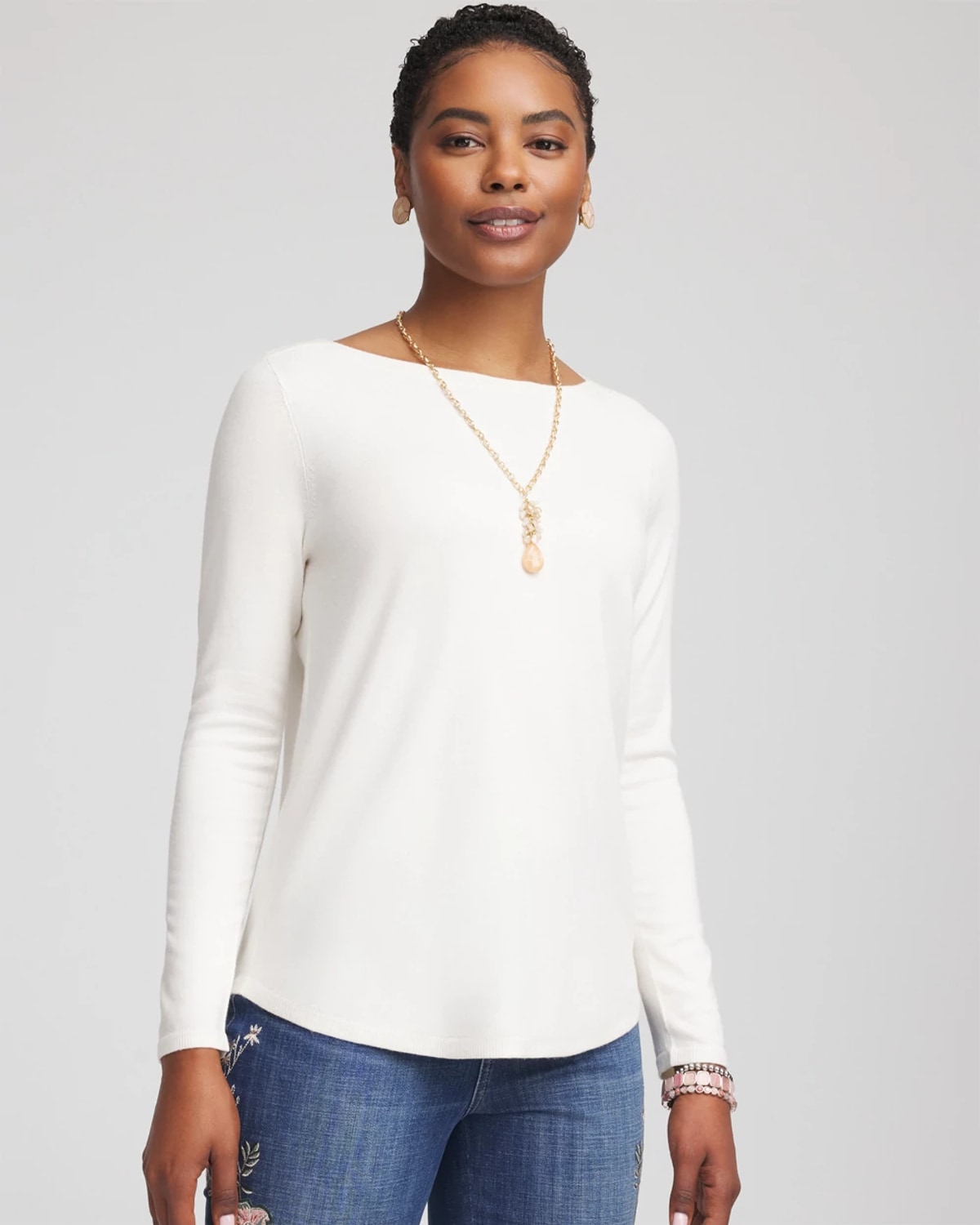 Chico's Ella Ribbed-bateau Pullover Sweater In White In Sand