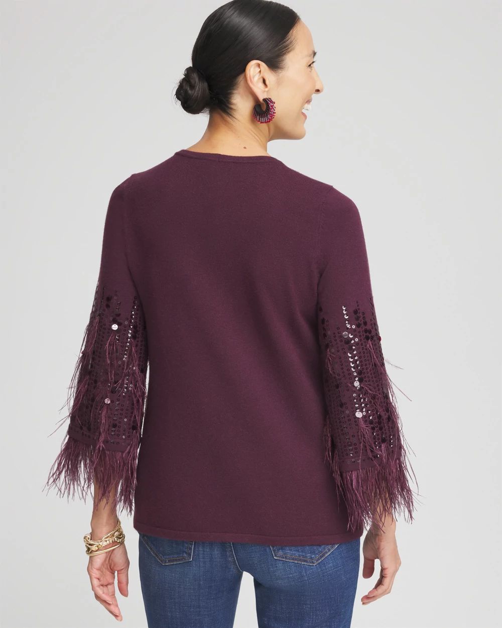 Feather Sequin Pullover Sweater