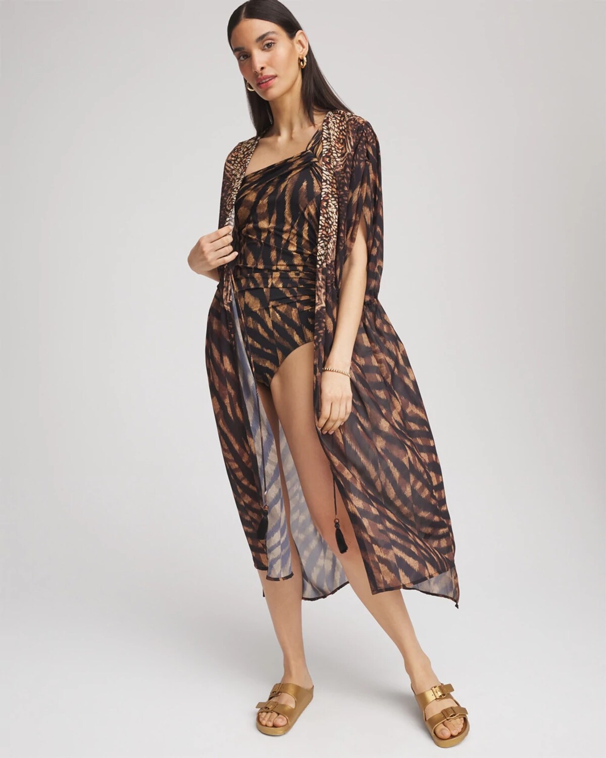 Chico's Miraclesuit Raya De Safari Kimono Cover-up In Black In Multi