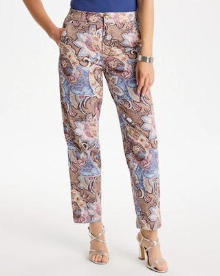 Printed Cotton Twill Barrel Pants