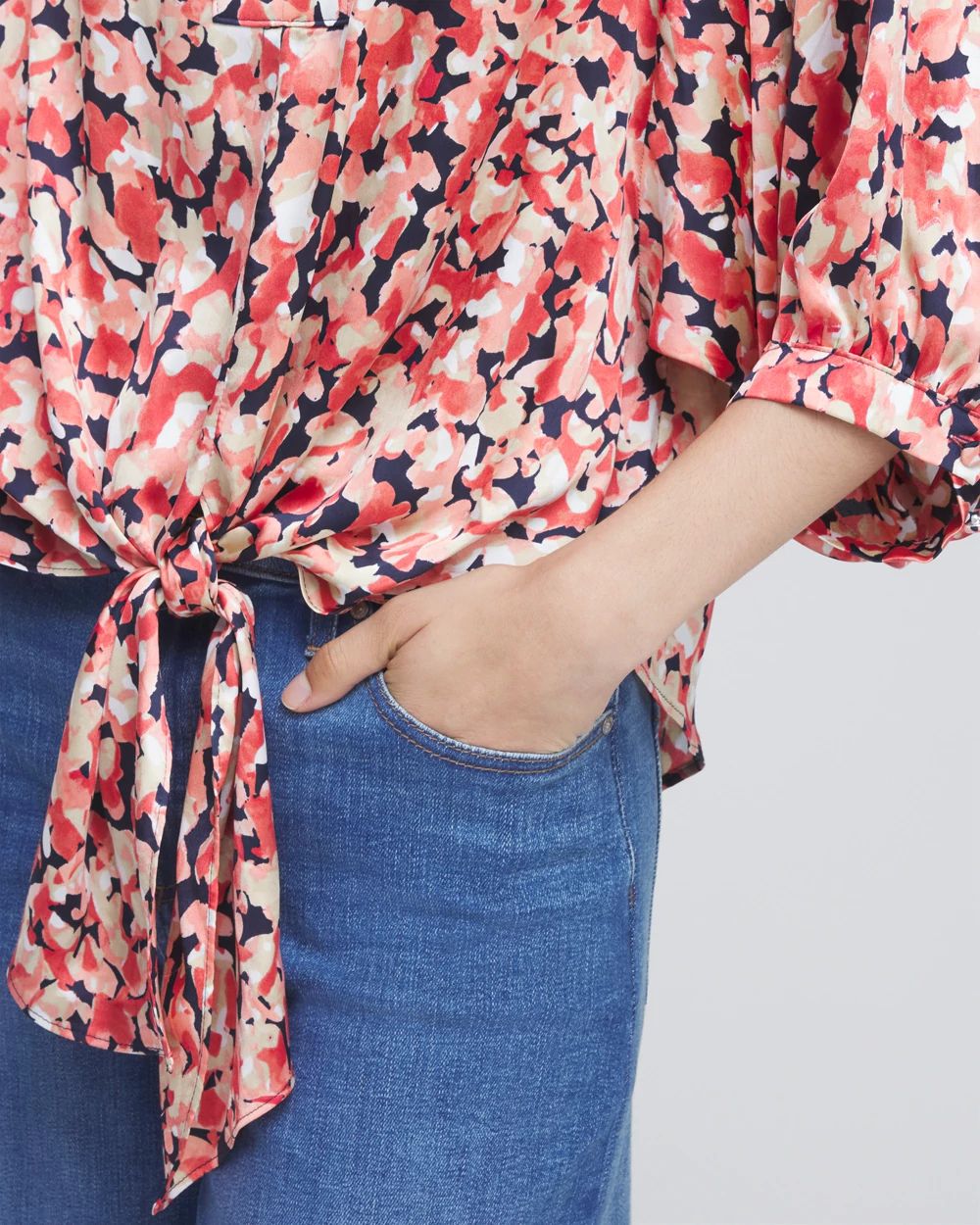 Camo Tie-Front Blouse