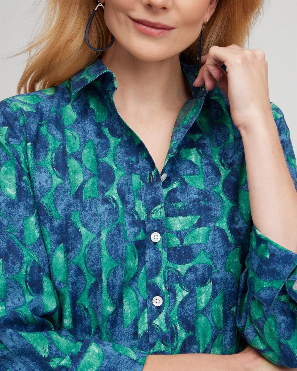 No Iron™ 3/4 Sleeve Mixed Half Moon Shirt