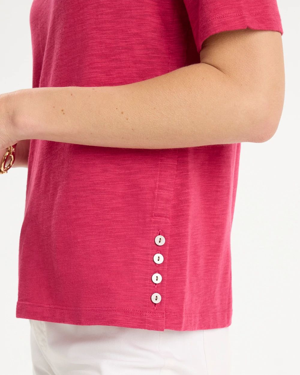 Cotton Slub Crewneck Button Tee click to view larger image.