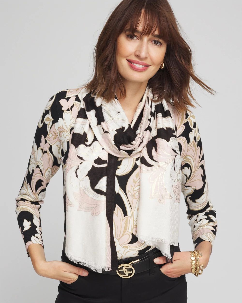 Pink Scroll Floral Scarf