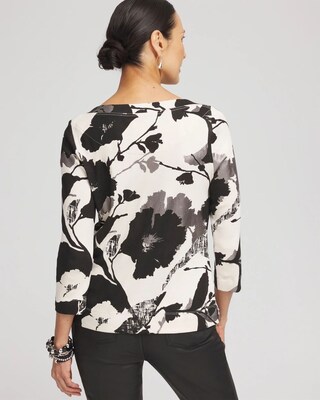 Floral 3/4 Sleeve Bateau Neck Tee