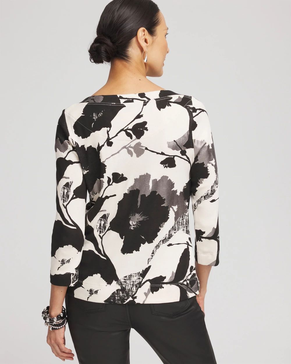 Floral 3/4 Sleeve Bateau Neck Tee