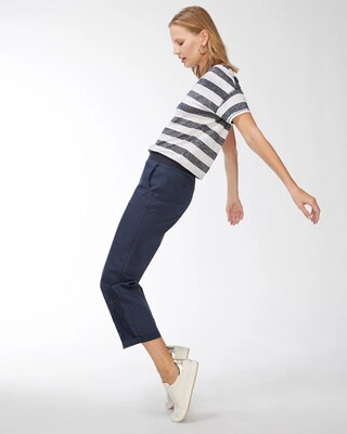 Blue Eyelet Convertible Hem Crops