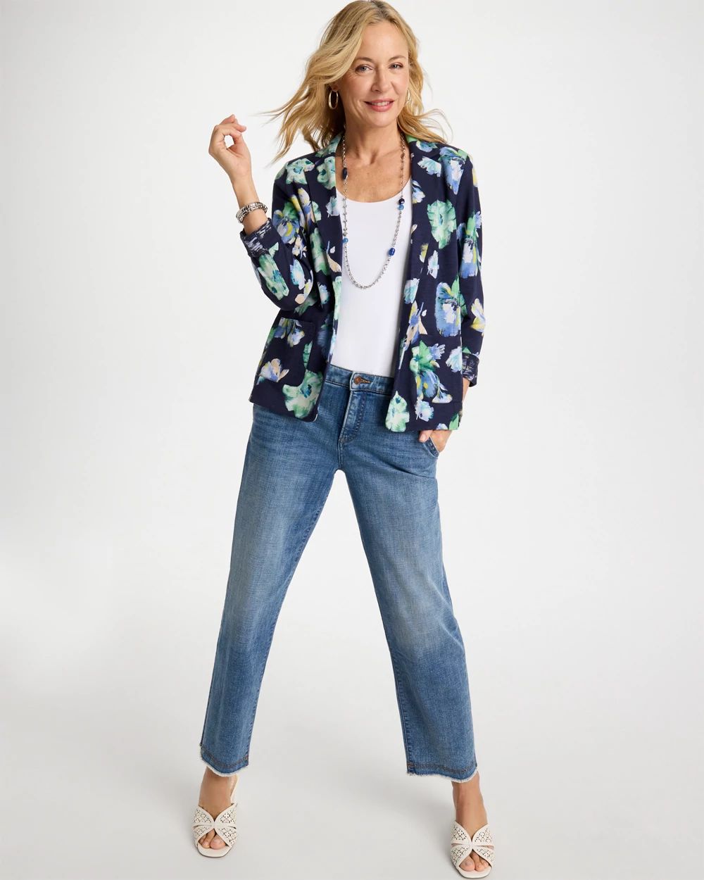 Printed Slub Knit Blazer click to view larger image.