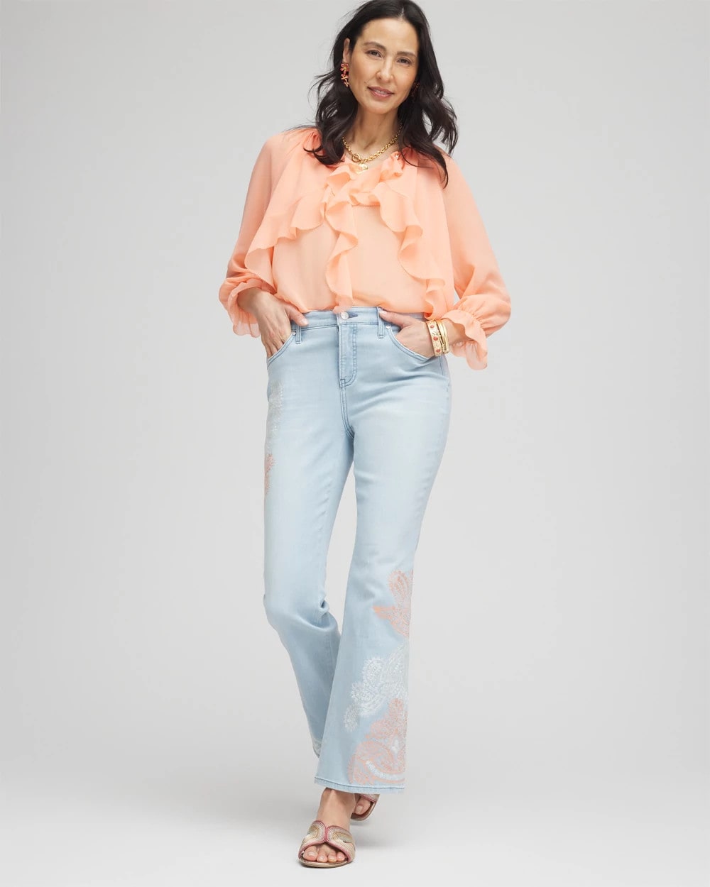 Georgette Sheer Ruffle Blouse