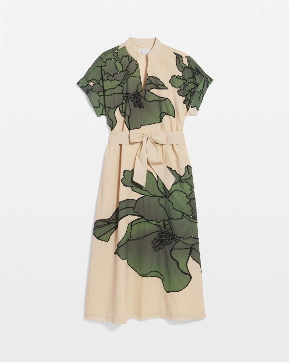 Printed Cotton-Voile Popover Midi Dress