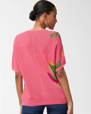 Tropical Print Mesh Pullover Sweater