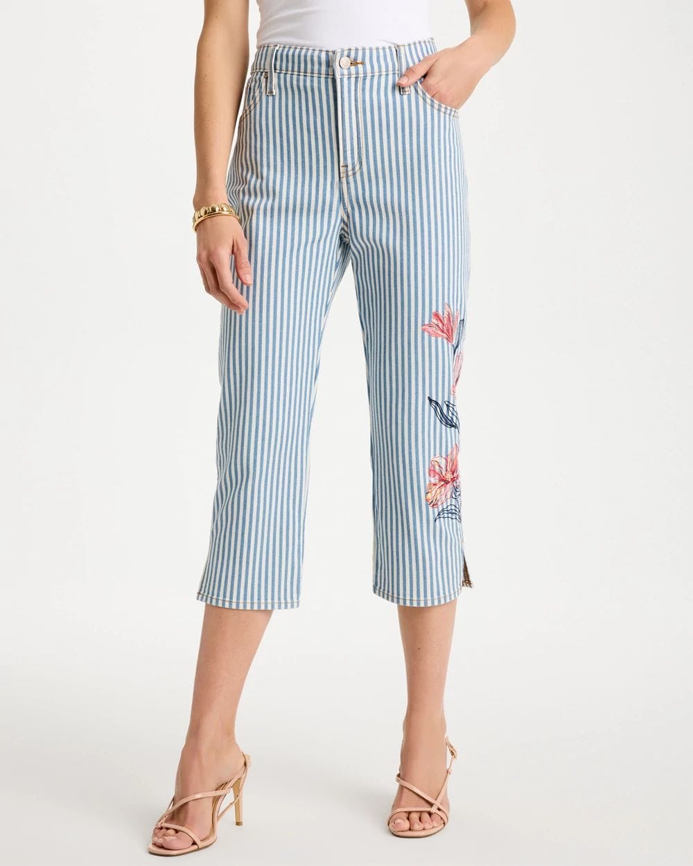 Girlfriend Slim Striped Capri Jeans