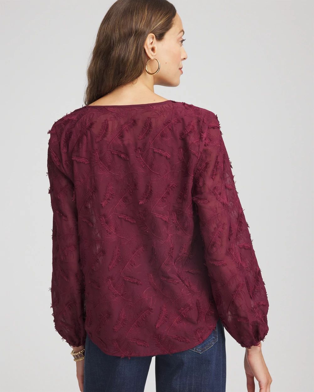 Feathered Pullover Peasant Blouse