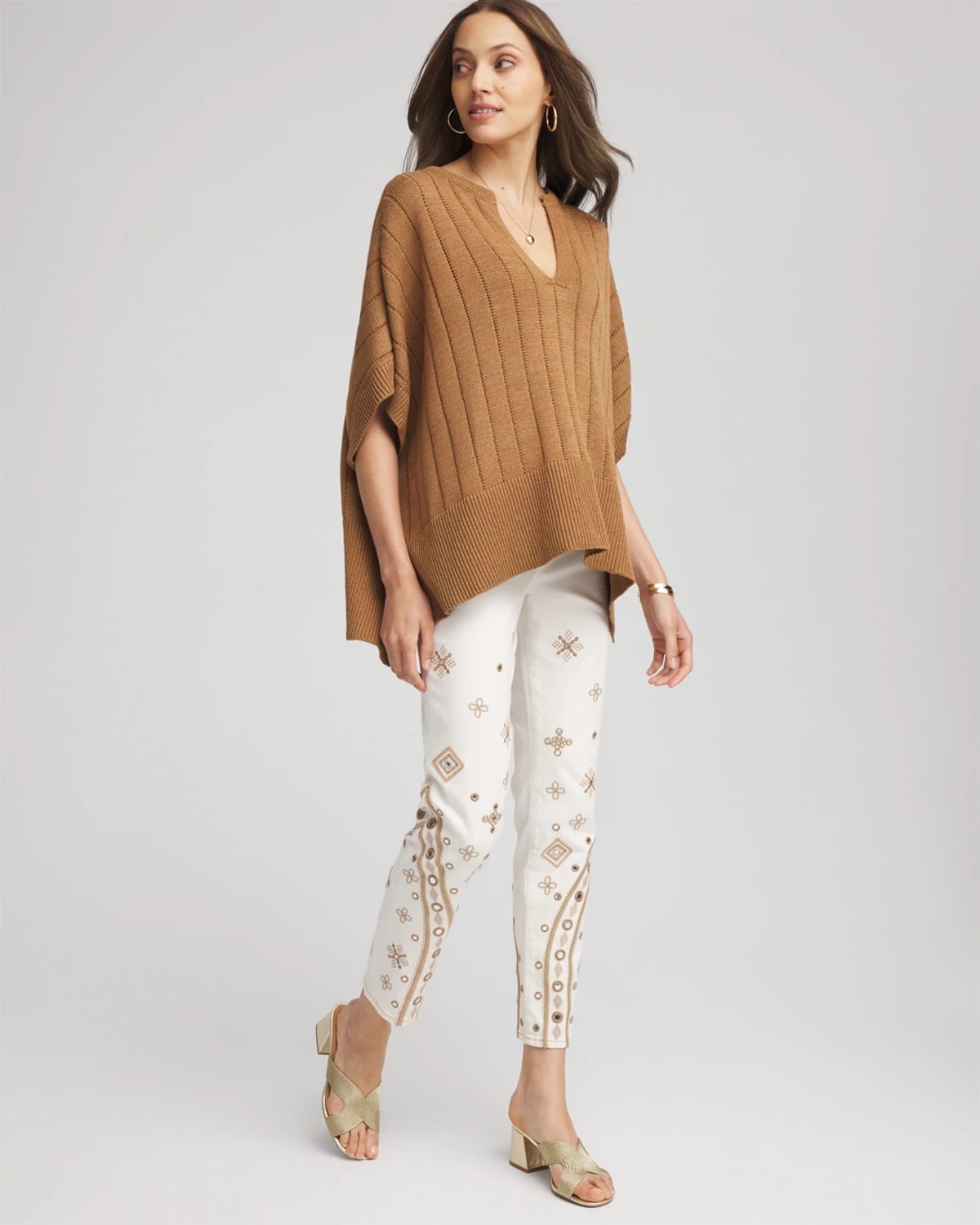 Chico's Petite Embellished Girlfriend Skinny Ankle Jeans In White In Gray