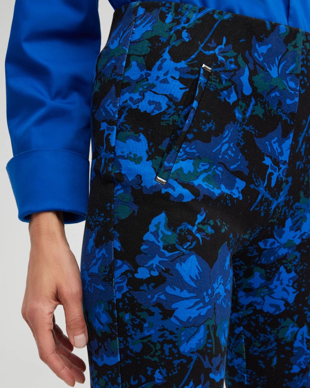 Juliet Floral Metallic Trim Ankle Pants