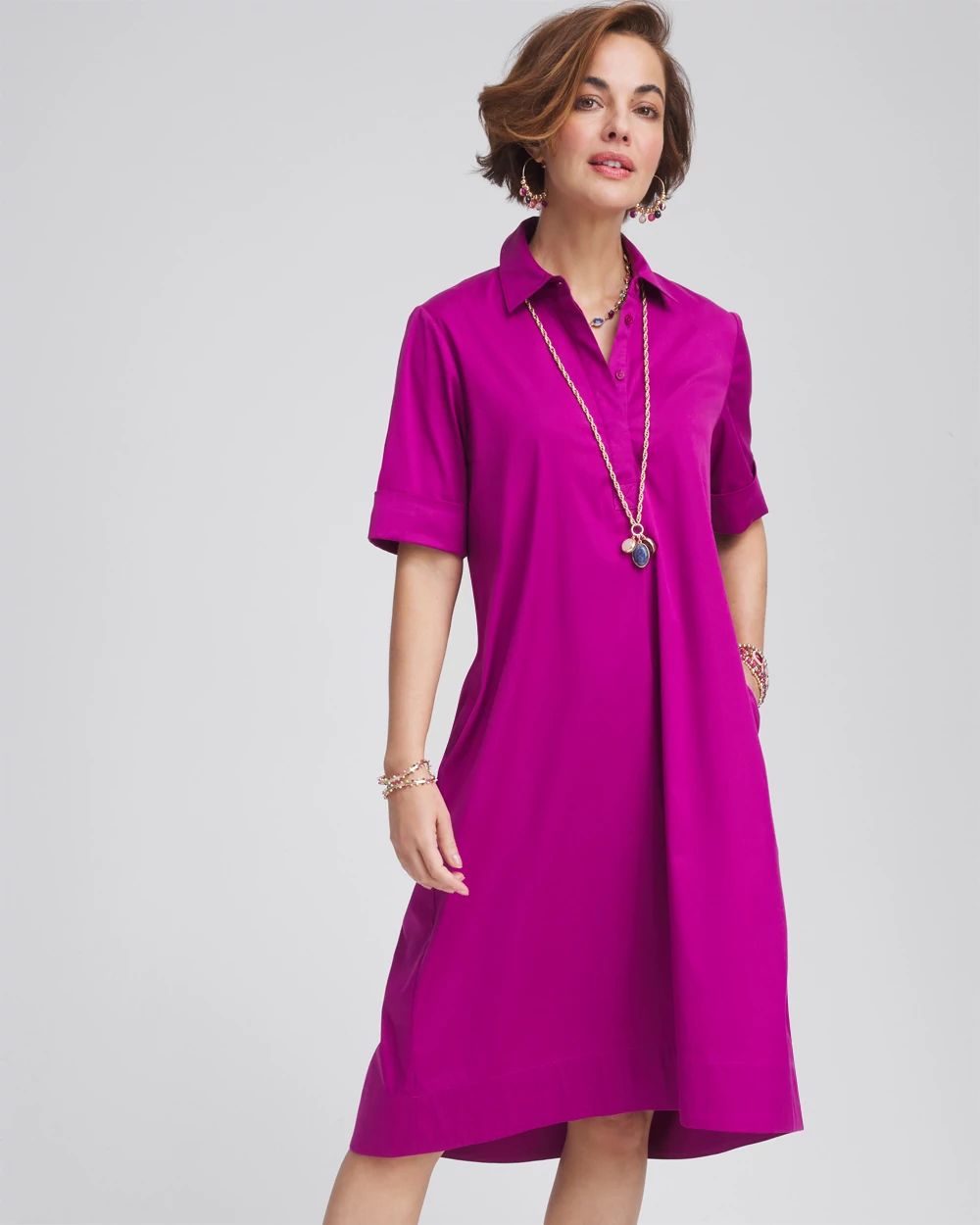 High-Low Hemmed Popover Shirtdress