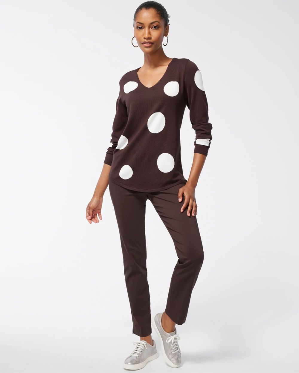 Spun Rayon Polka Dot V-Neck Sweater