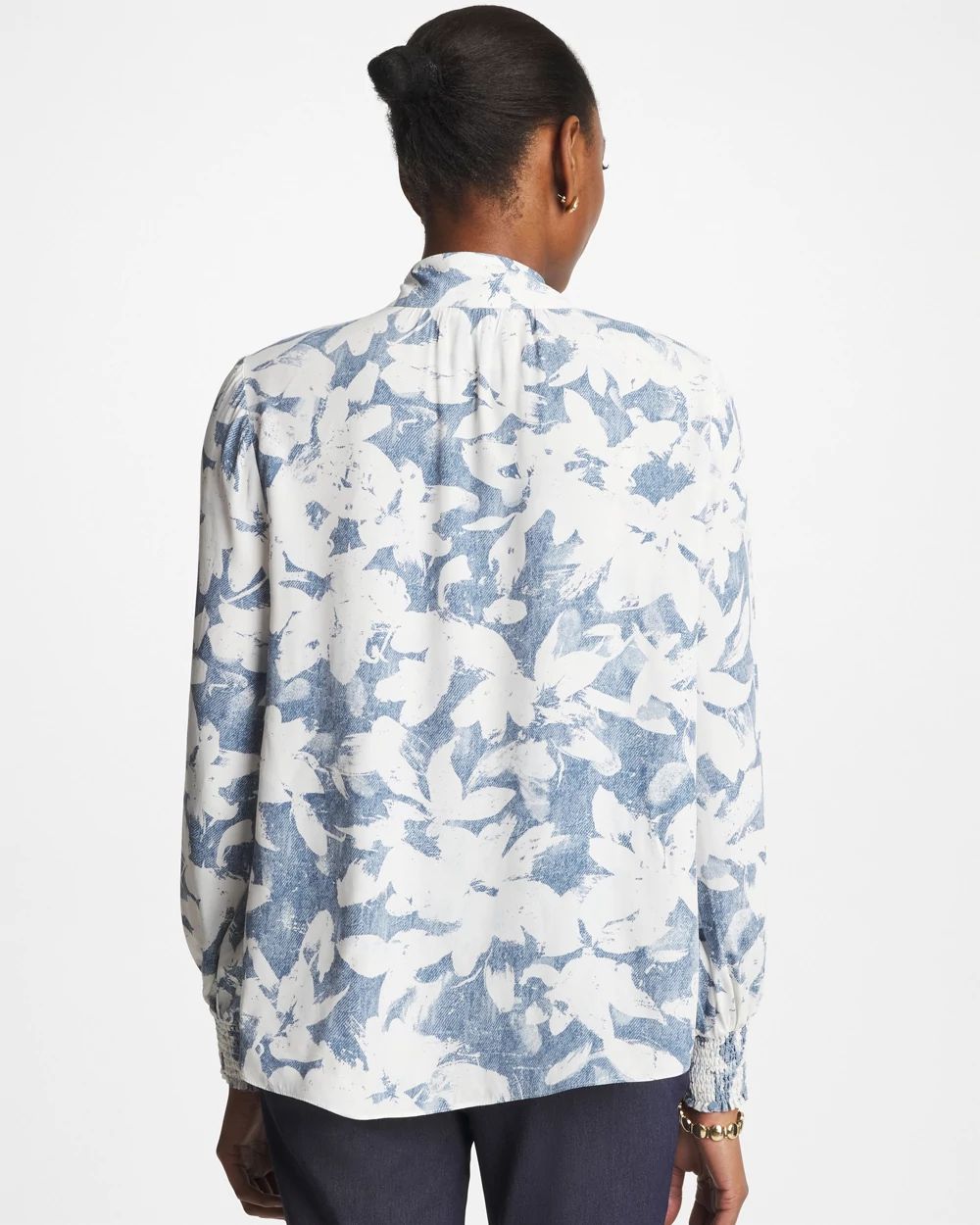 Faux Silk Mockneck Blouse