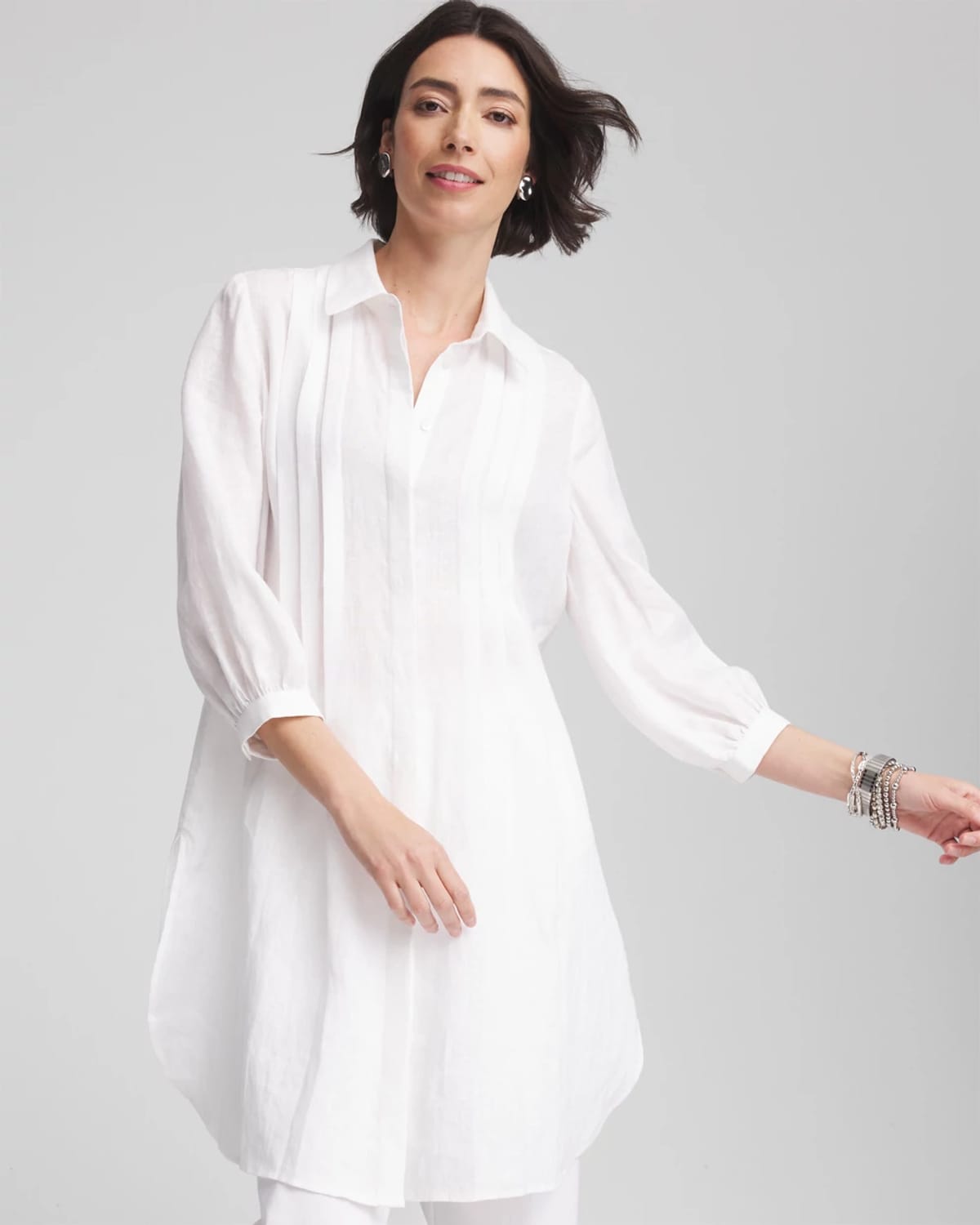 Chico's Pintuck Placket Linen Tunic In White In White