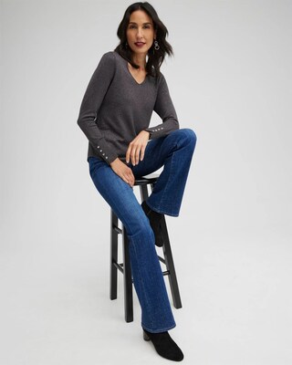 Spun Rayon Lurex V-neck Sweater