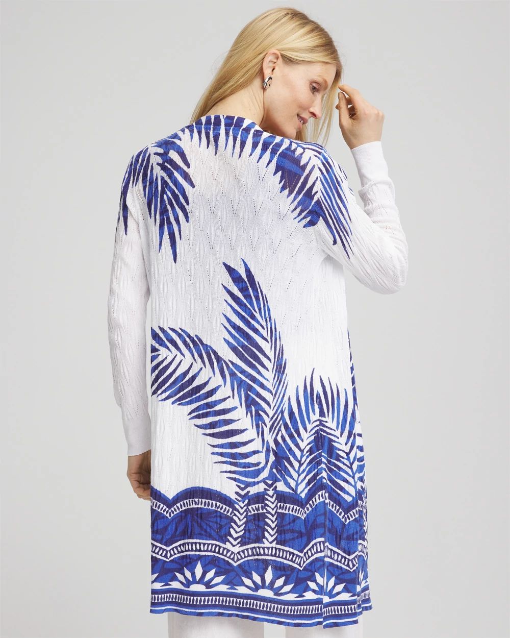 Island Motif Pointelle Long Cardigan